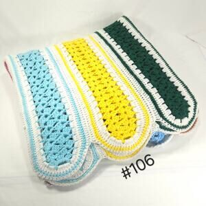 Vintage Handmade Afghan Blanket Crochet Knit Striped 50x66 White Multi
